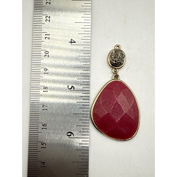 Gold-Tone Drop Pendant With Red Faceted Stone & Glitter Top Accent - Picture 2 of 3